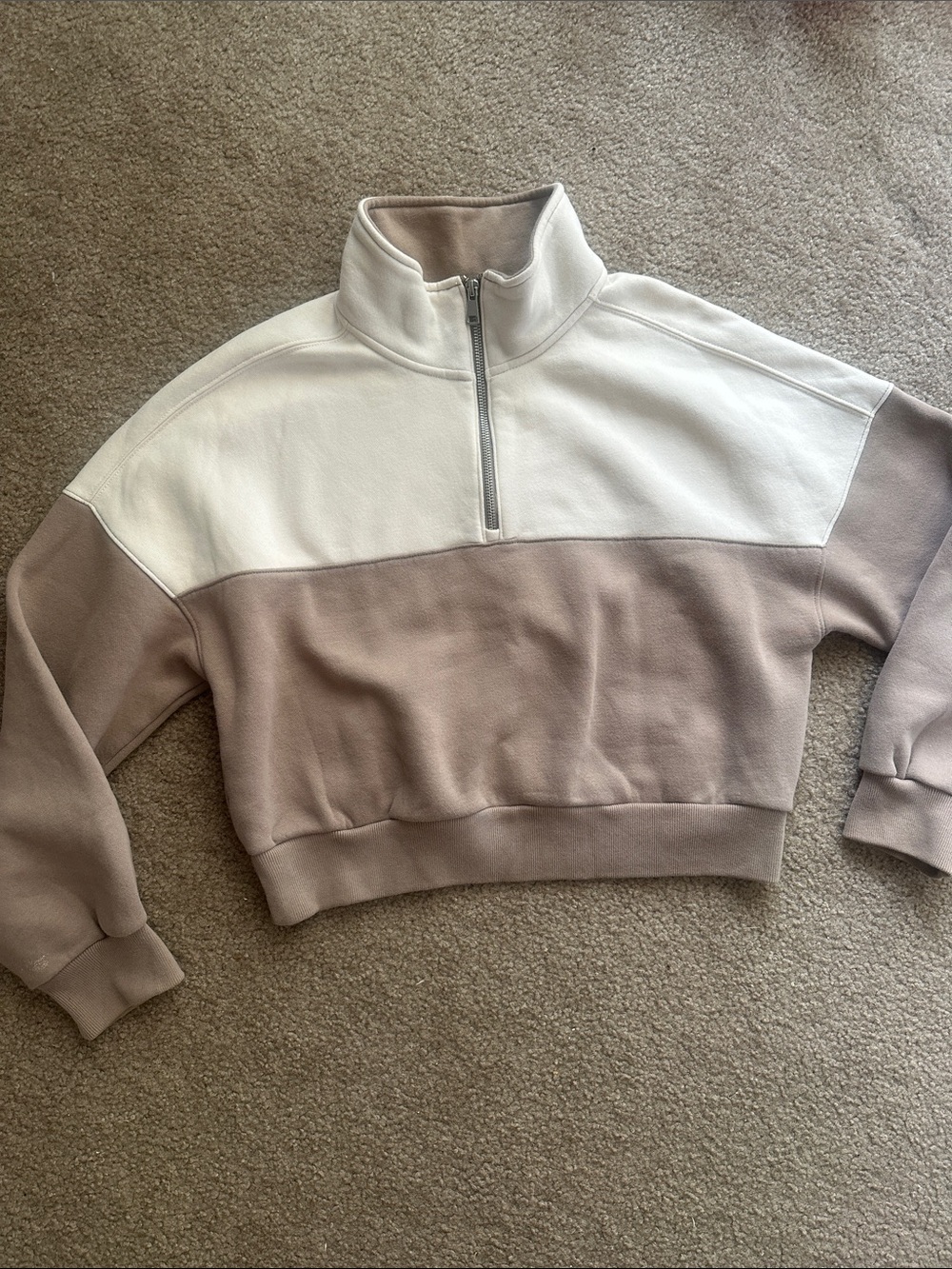 Abercrombie & Fitch Essential Colorblock Quarter-Zip Cropped Sweatshirt small